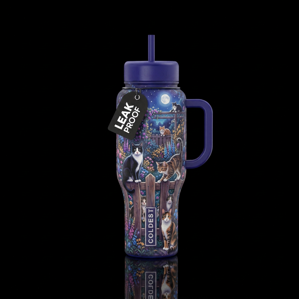 Cats on a fence water bottle design