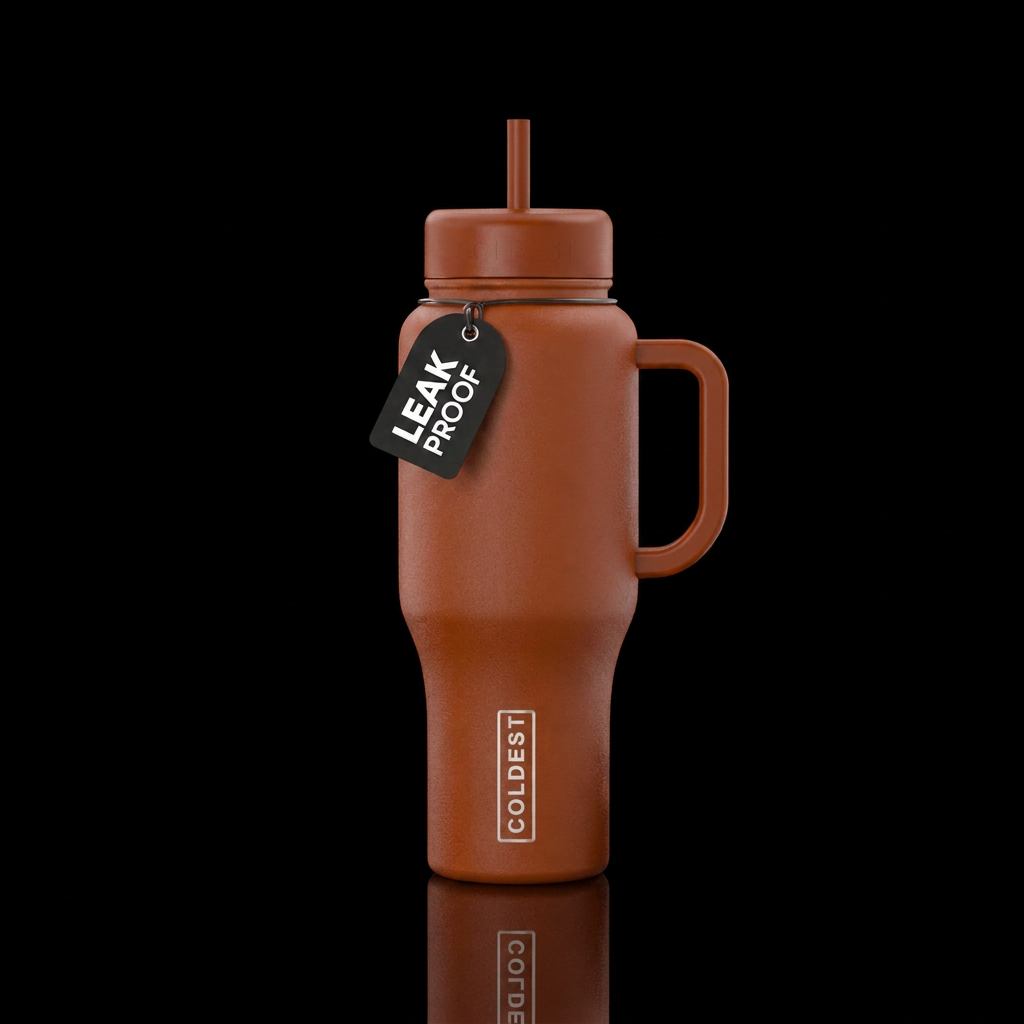 Burnt orange colored bottle with a fall feel water bottle design