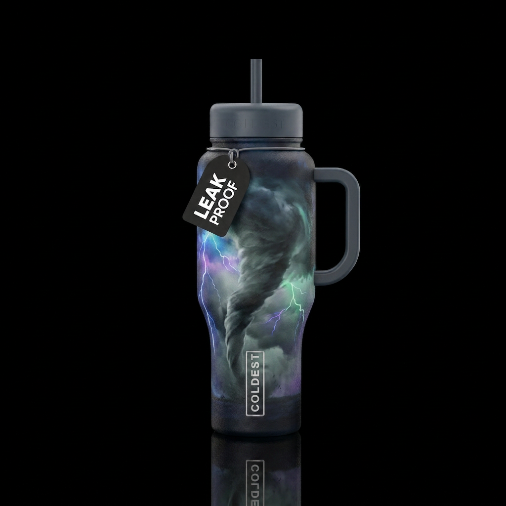 Tornado, dark, stormy water bottle design