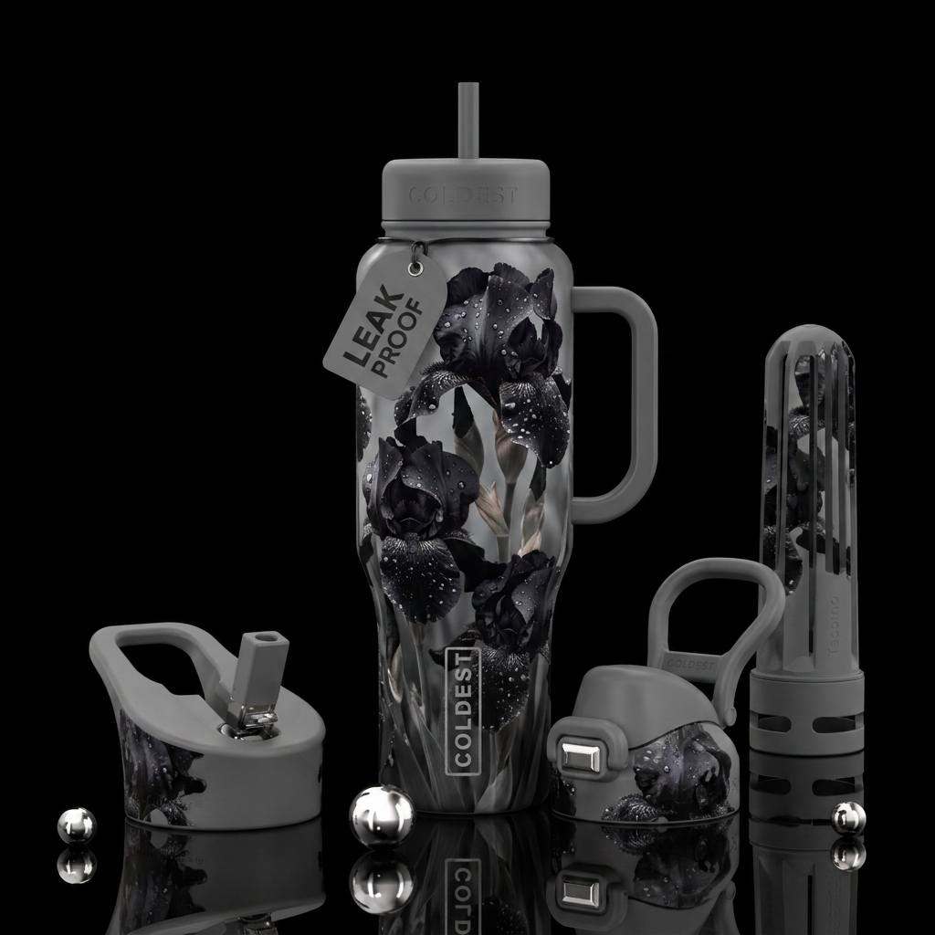 Black bearded water bottle design