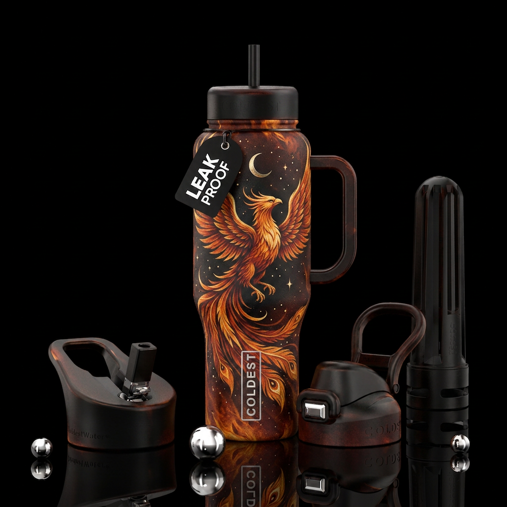 Phoenix rising from the fire water bottle design