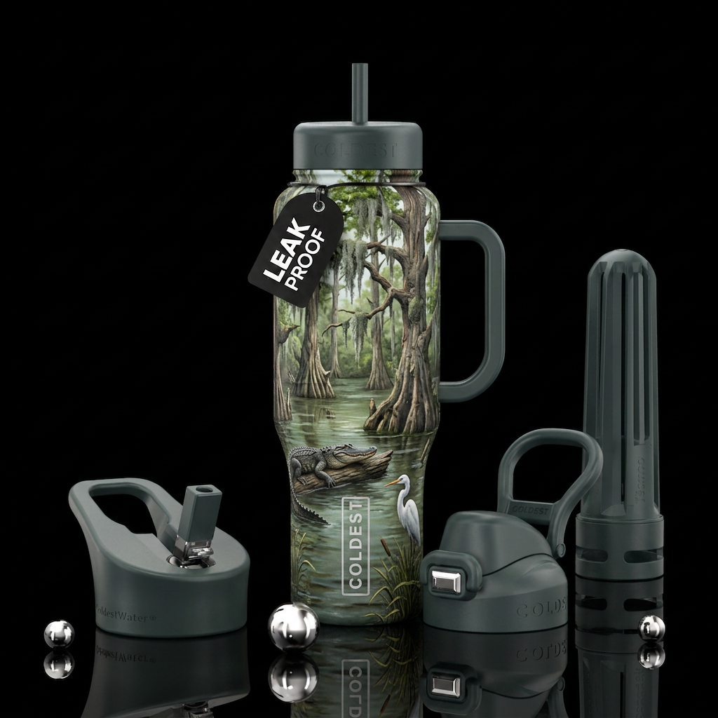 Going down the bayou water bottle design