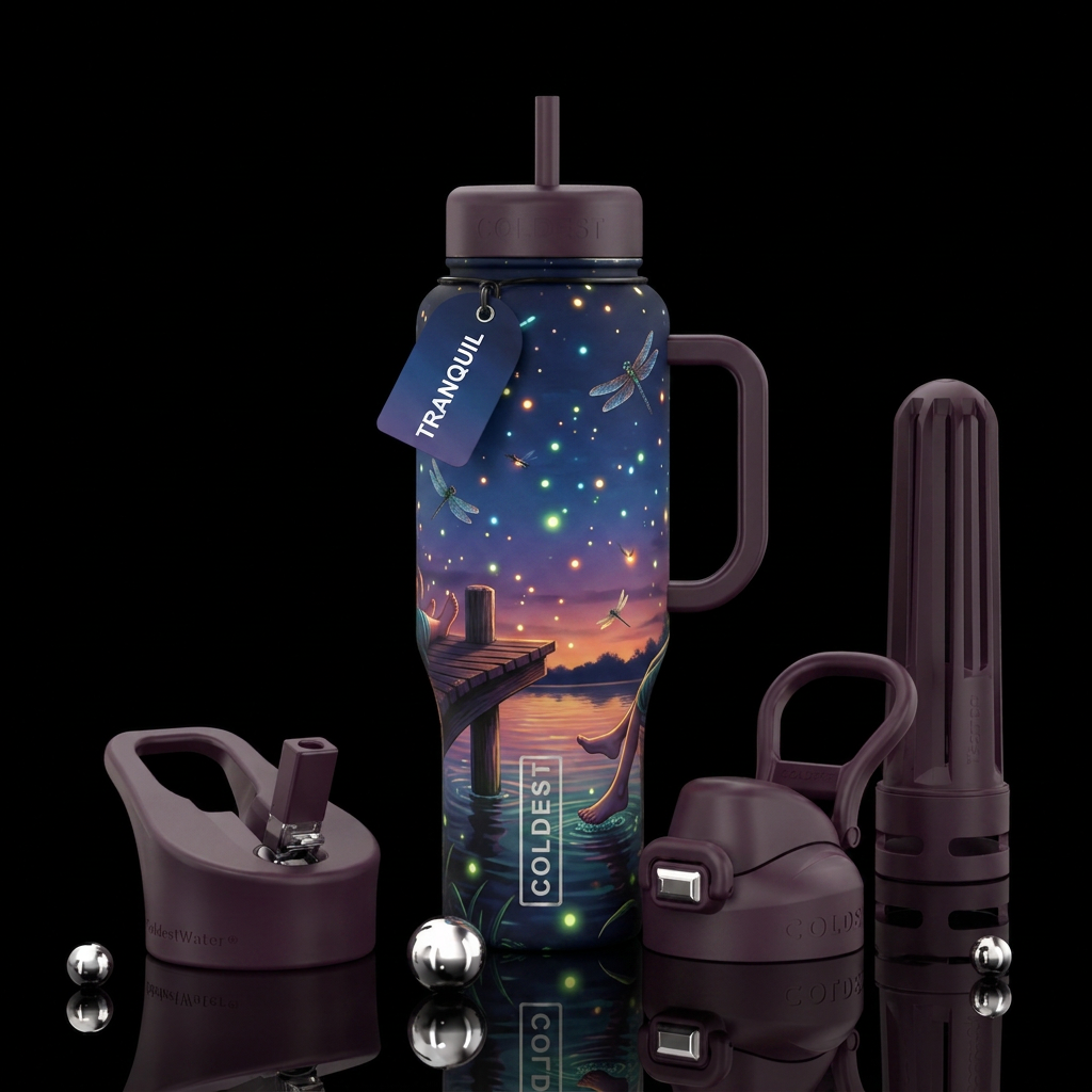 Evening on the dock water bottle design