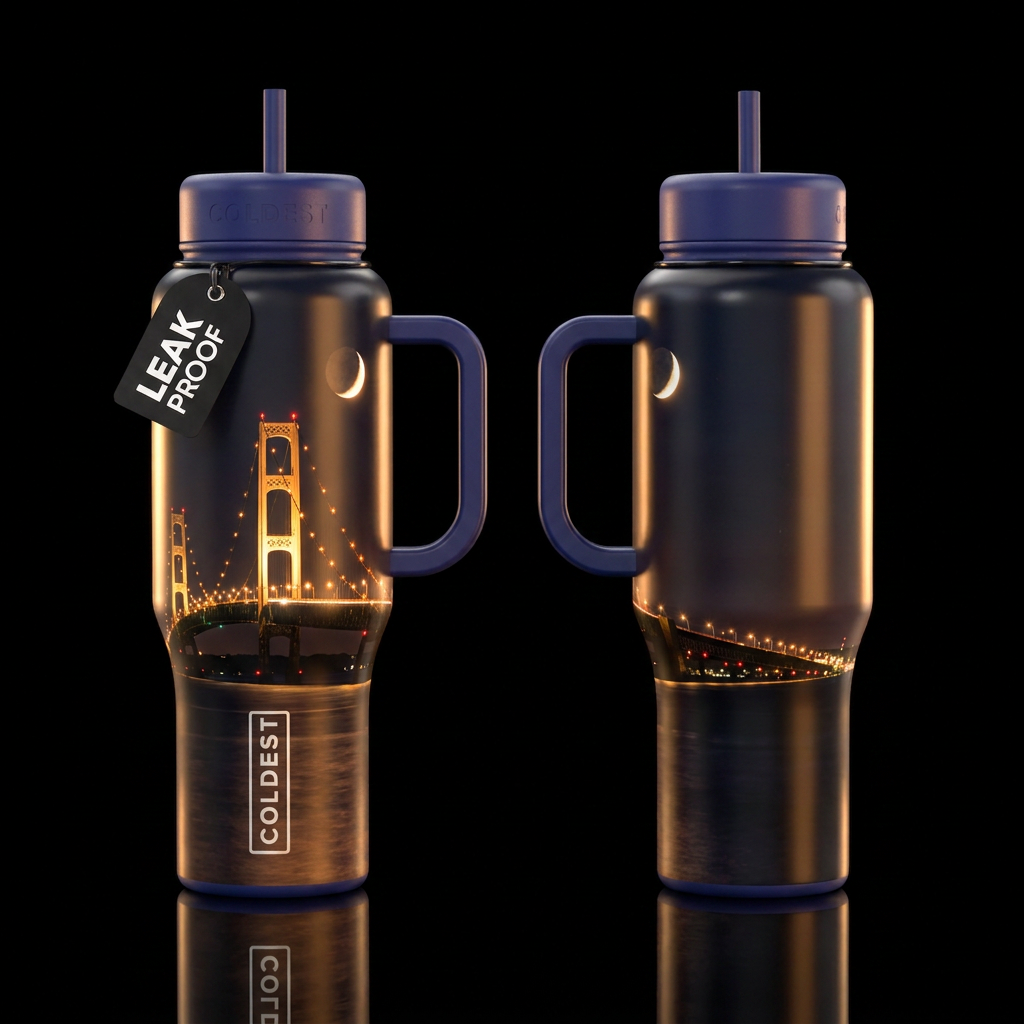 Mackinac Bridge water bottle design