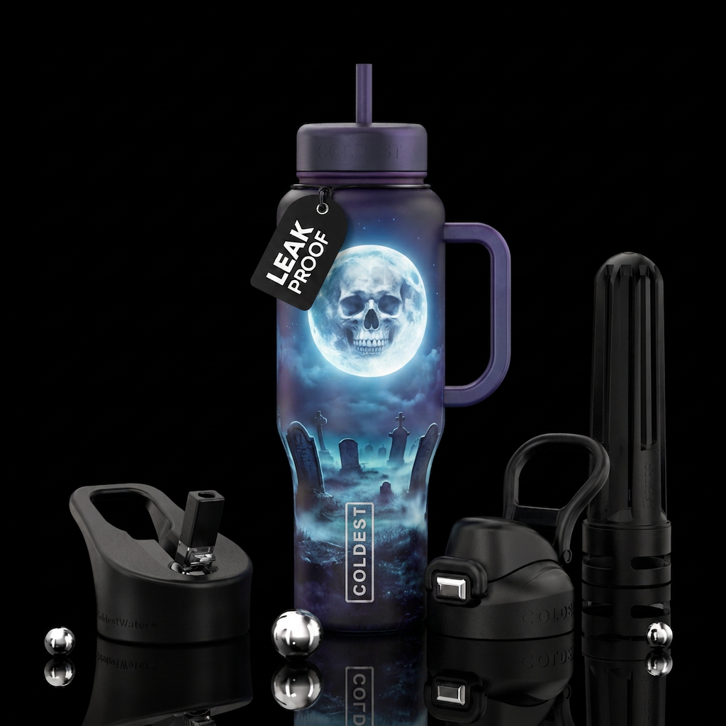 Graveyard at night wiyh mist rising from the groun... water bottle design