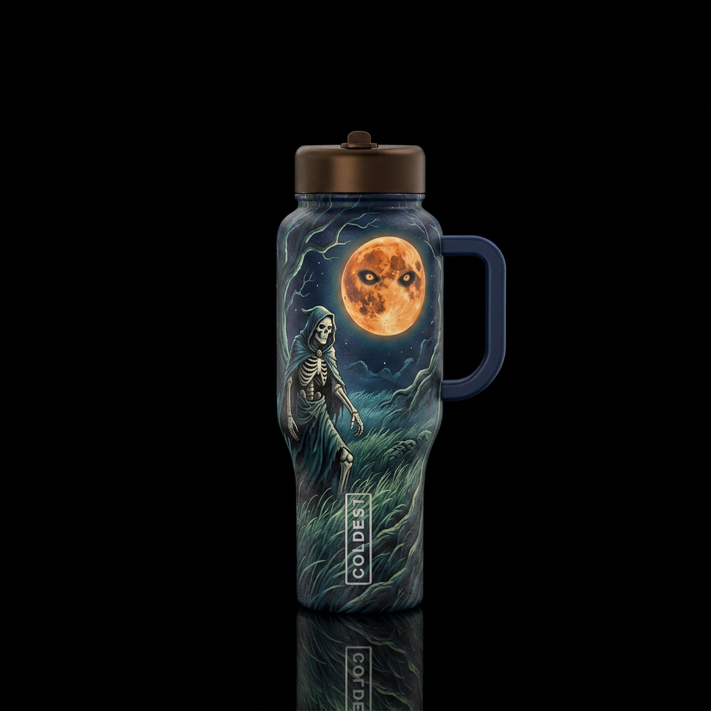 Liche walking through tall grass and trees at nigh... water bottle design