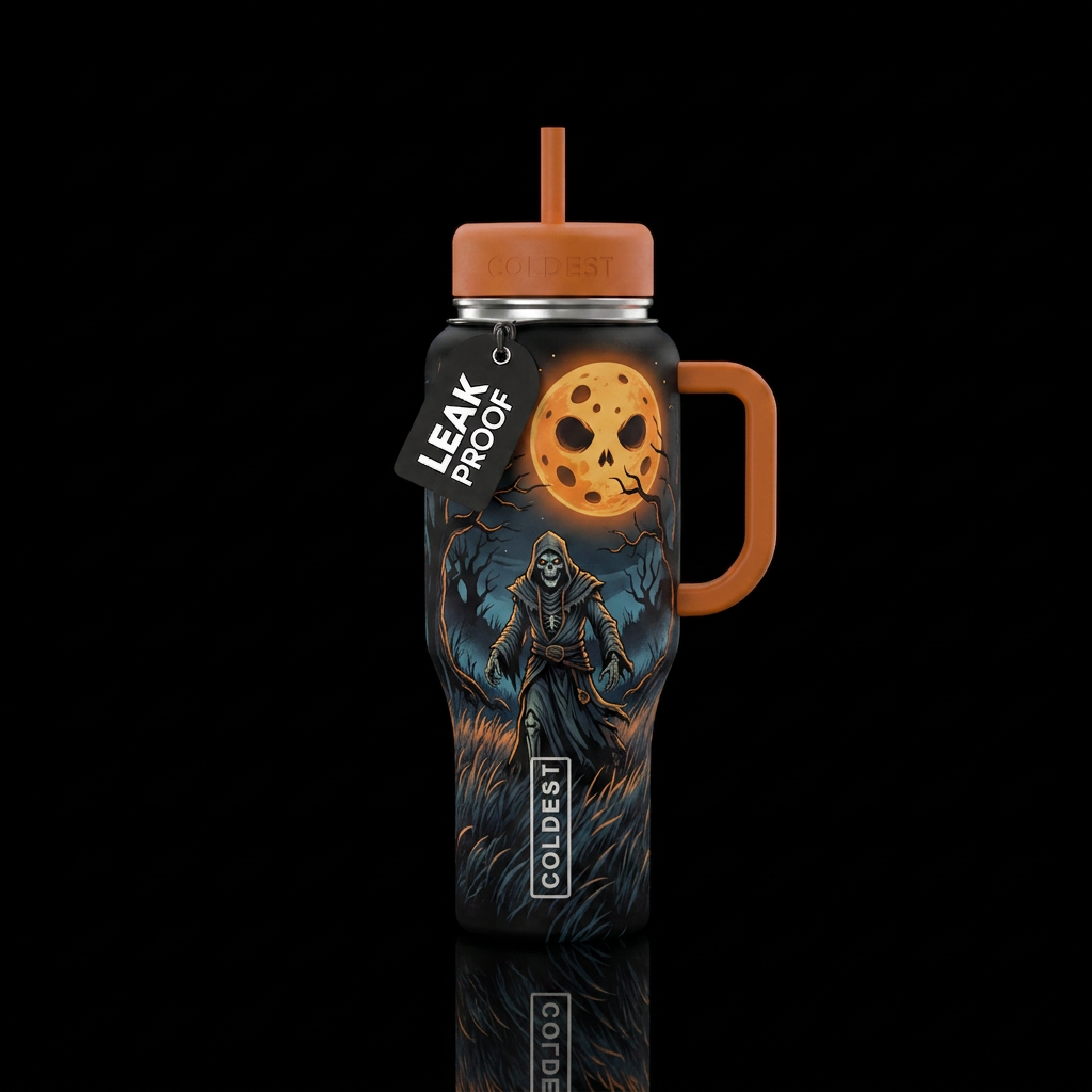Liche walking through tall grass and trees at nigh... water bottle design