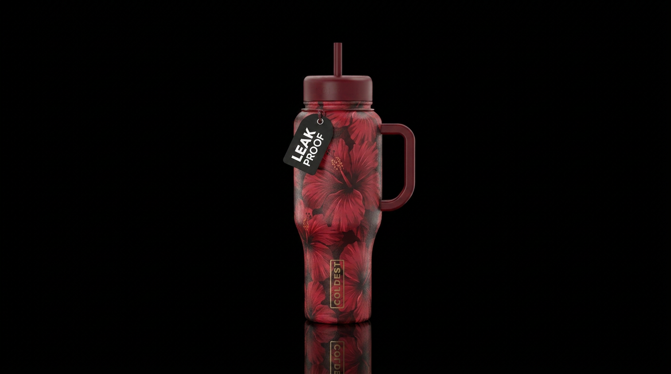 Large dark red hibiscus blooms water bottle design