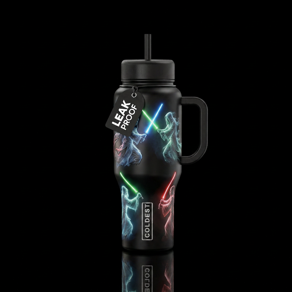 Ghosts dealing with light sabers water bottle design