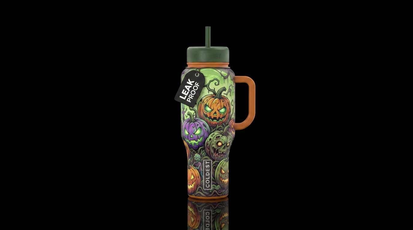 Zombie pumpkin patch water bottle design
