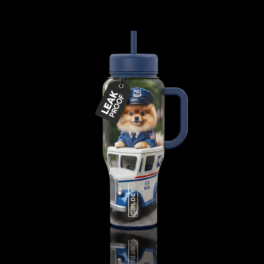 Postal Pom water bottle design