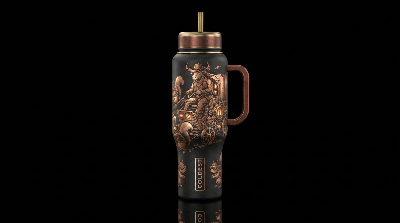 Squirrel rider water bottle design