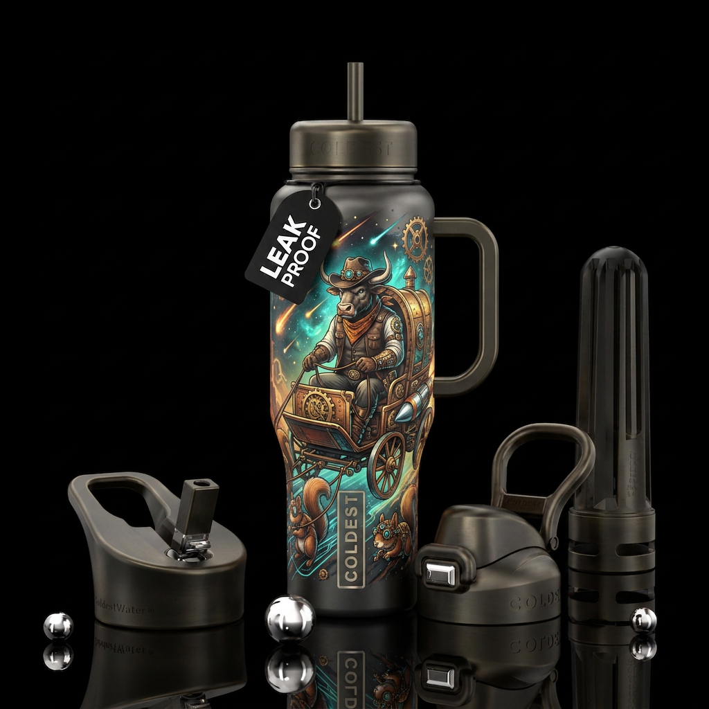 Squirrely ride across the plains water bottle design