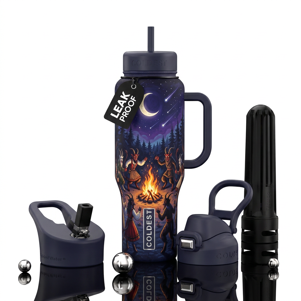 Krampus Christmas water bottle design