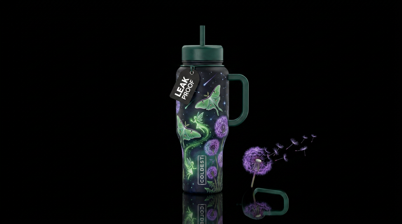 Luna moth flight water bottle design