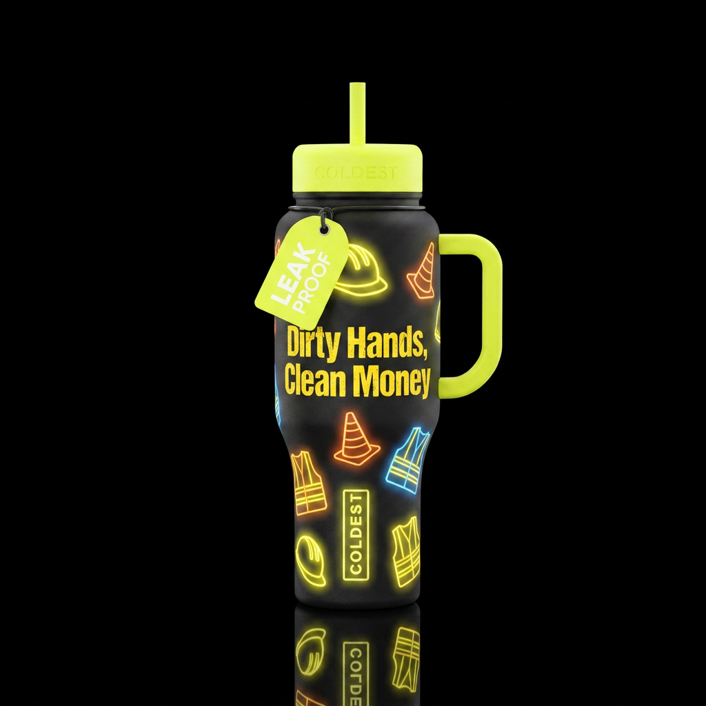 Dirty Hands Clean Money water bottle design