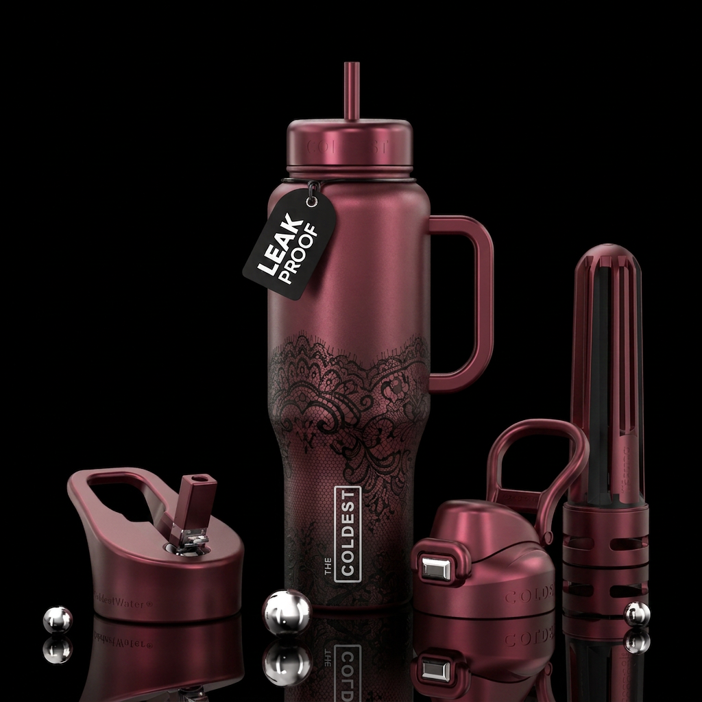 Dark maroon metallic with black lace ombre water bottle design