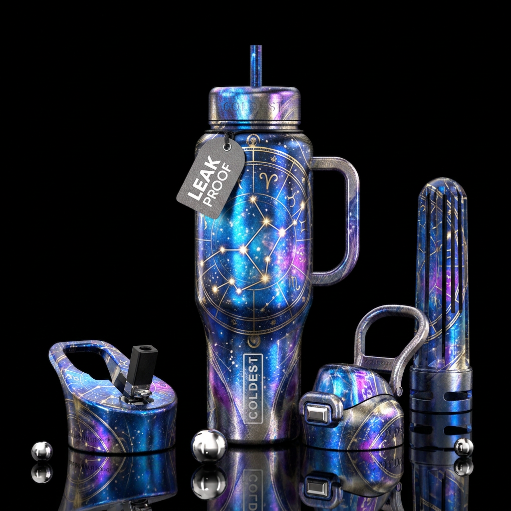 Astrology, virgo, metallic water bottle design