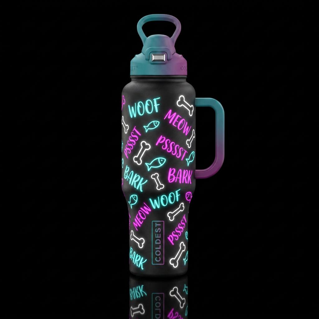 Glowie Dog & Cat!! water bottle design