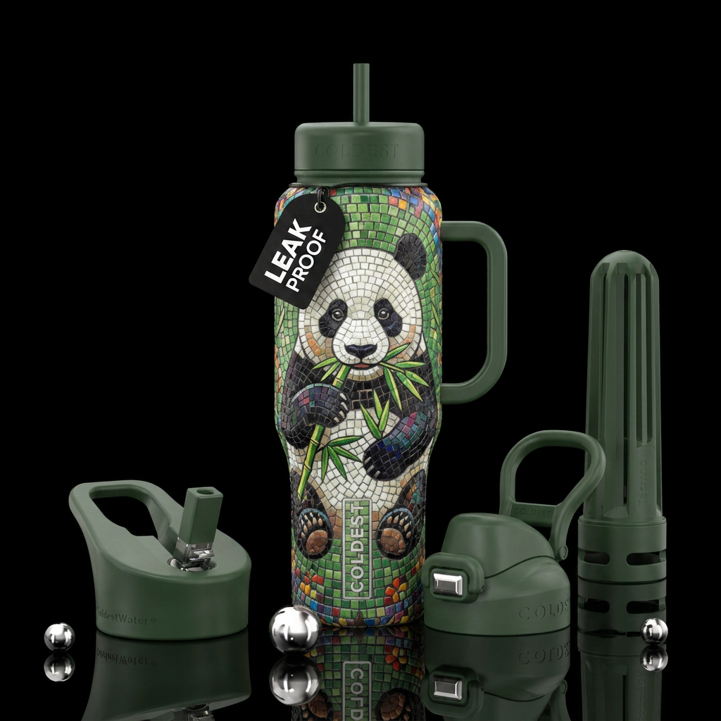Mosaic Panda water bottle design
