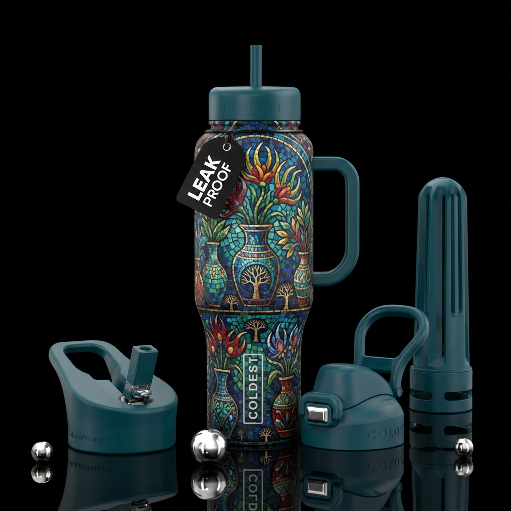 Mosaic Devils Hand water bottle design