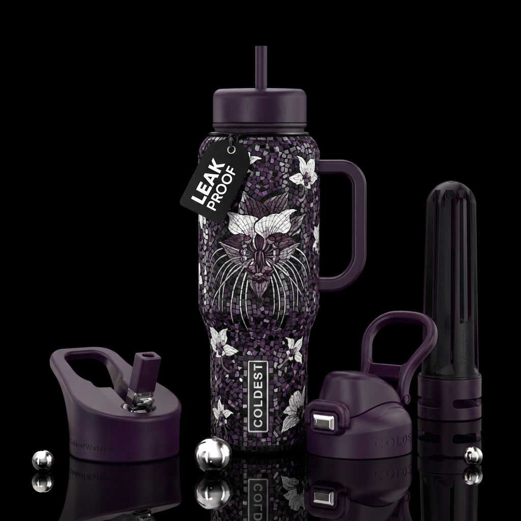 Mosaic Bat Flowers water bottle design