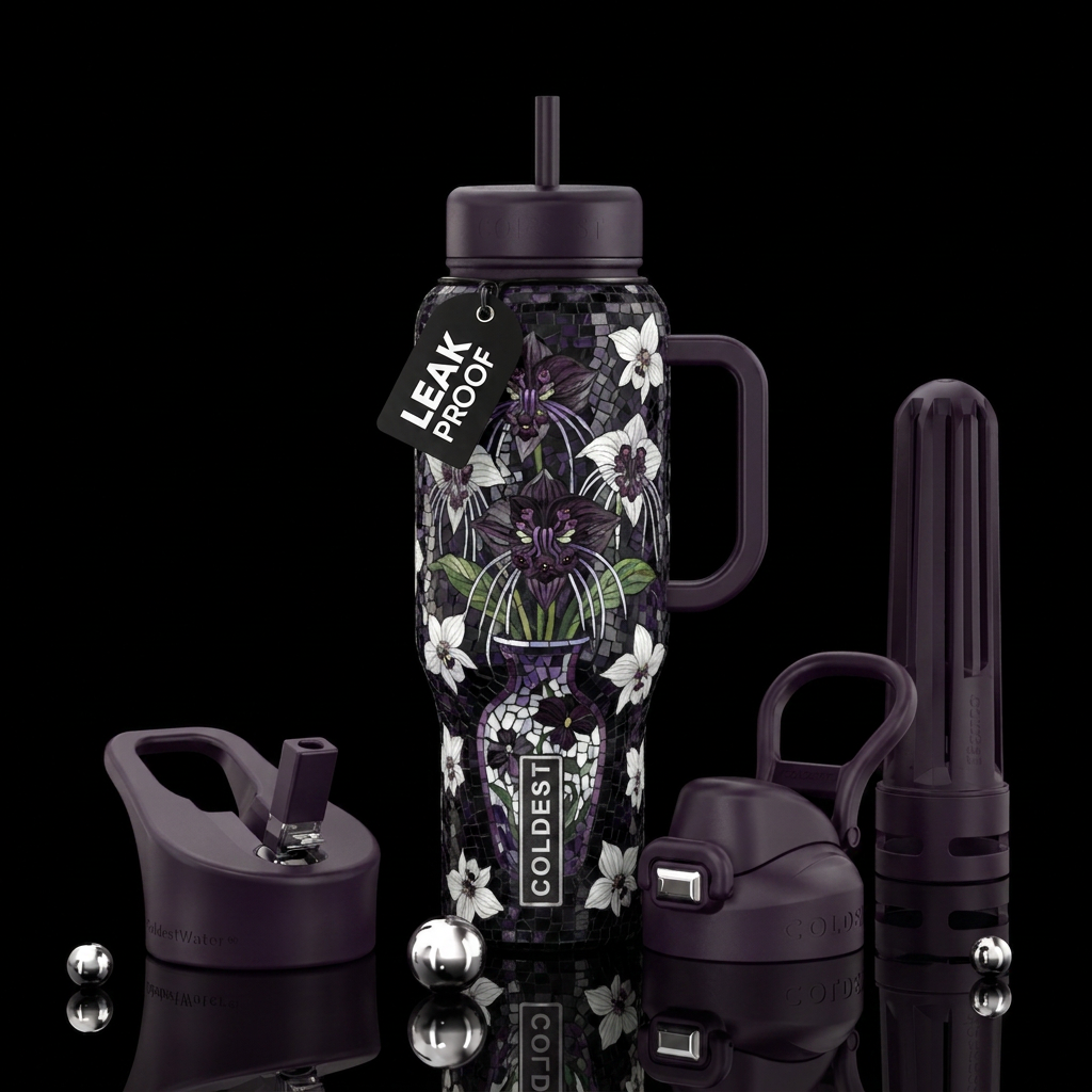 Mosaic Bat Flowers water bottle design