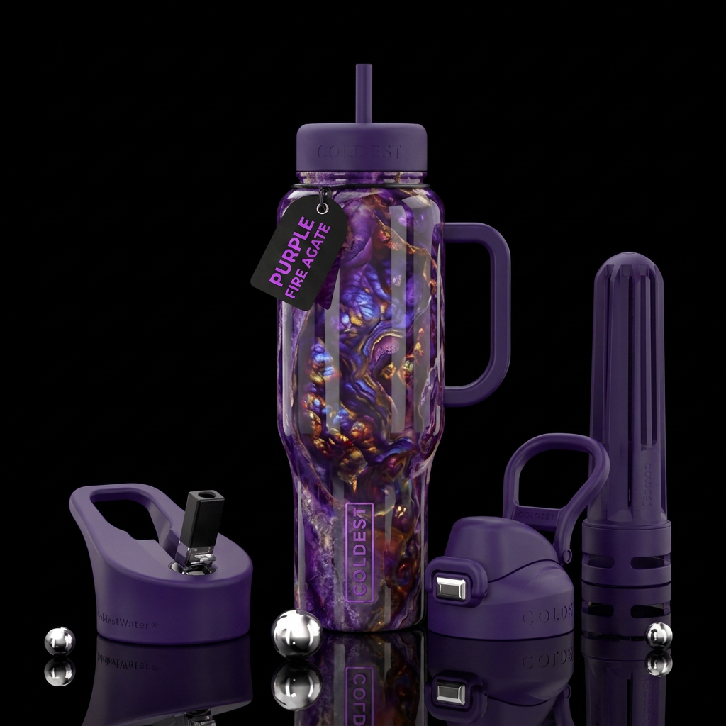 purple fire agate water bottle design