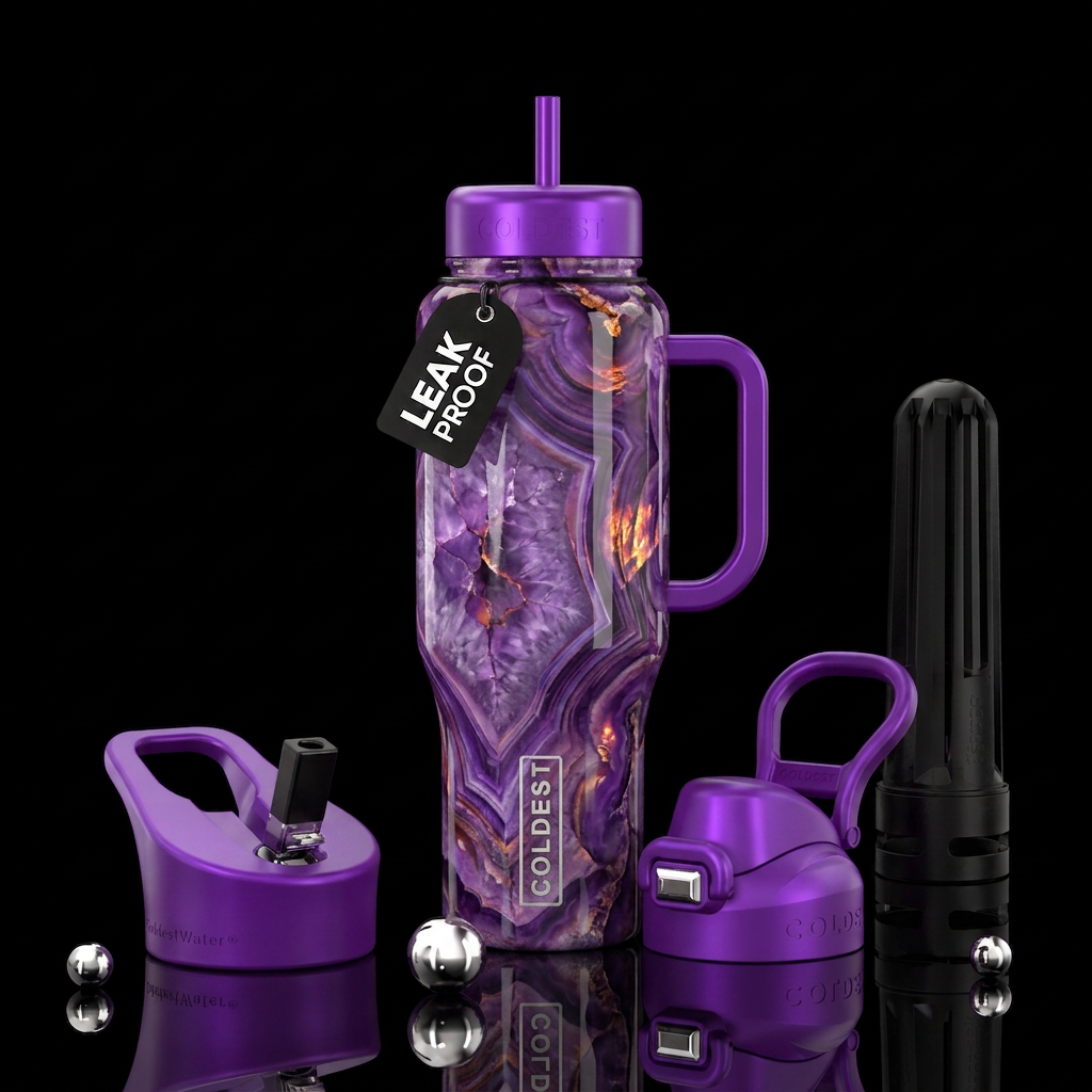 purple fire agate water bottle design