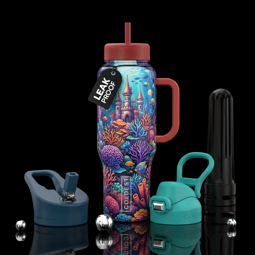 under water coral castle water bottle design