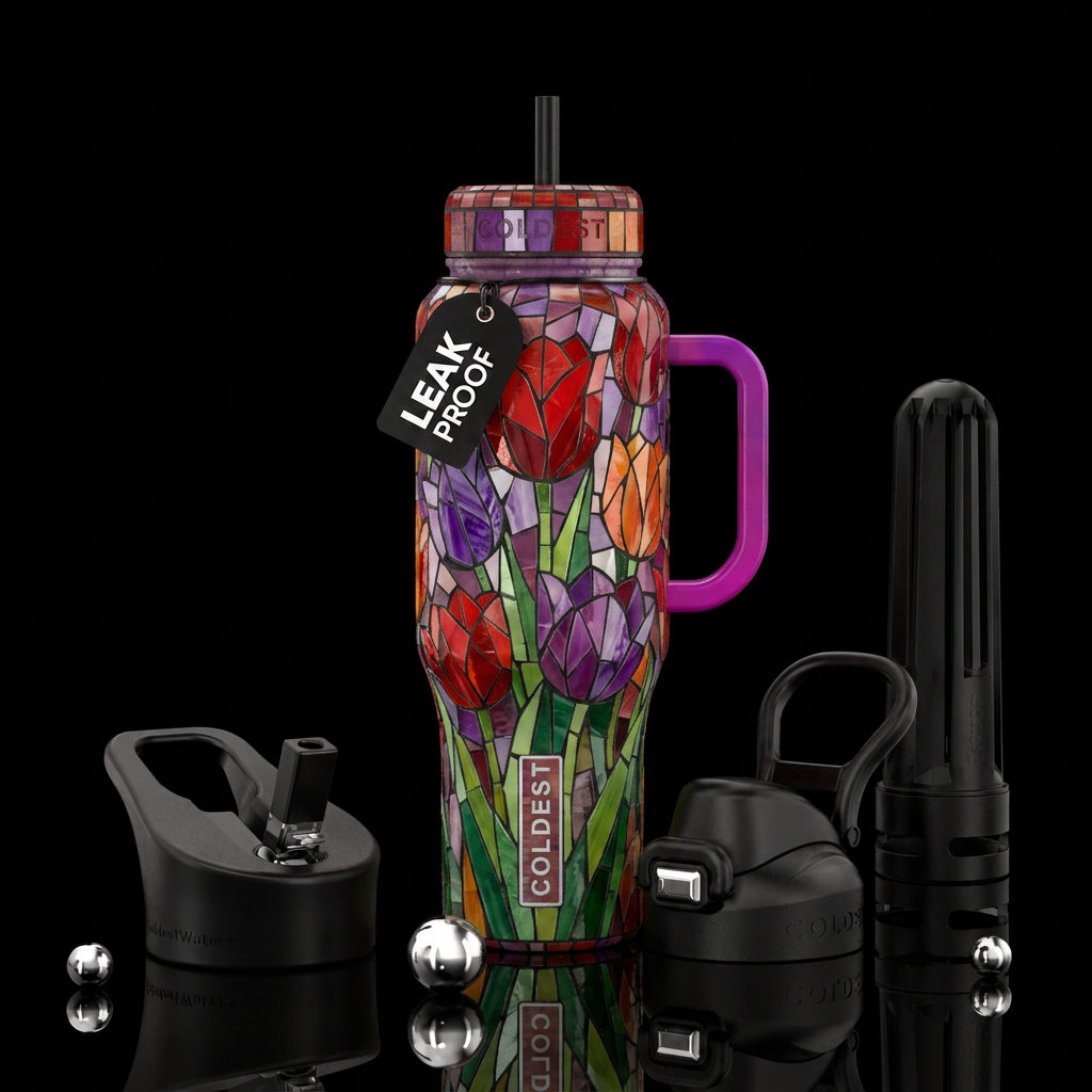 Mosaic Tulips water bottle design