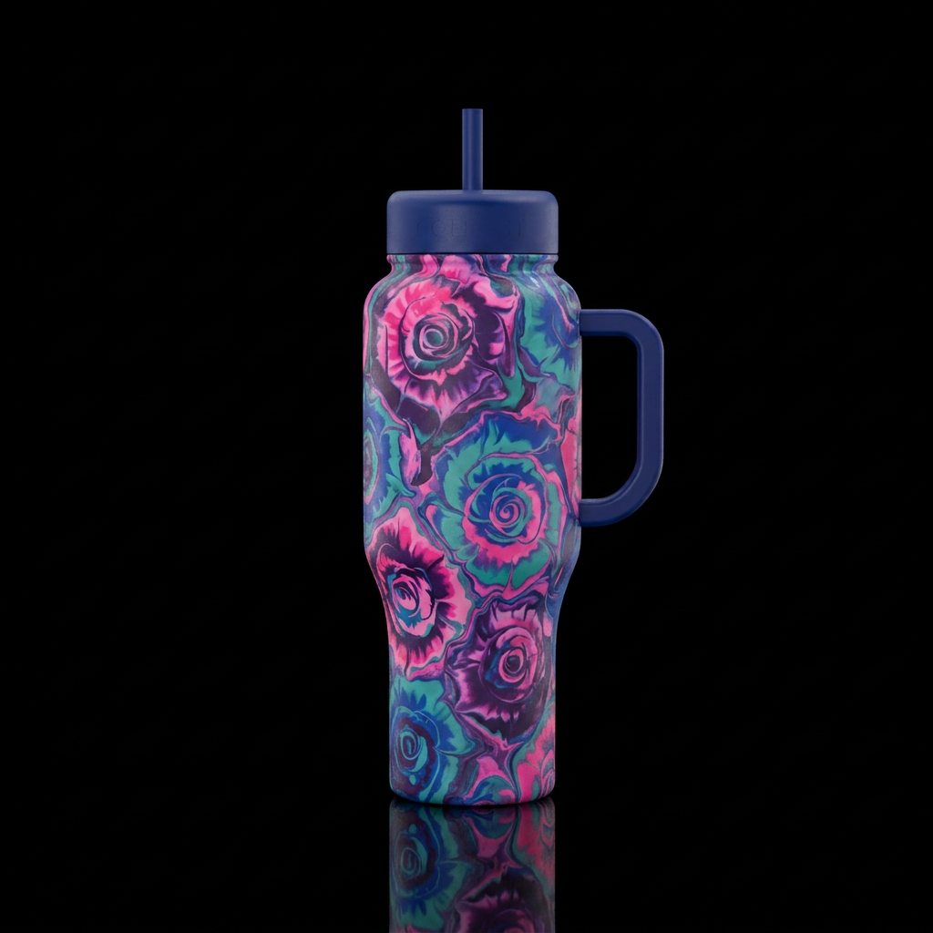 Tye Dyed Roses water bottle design