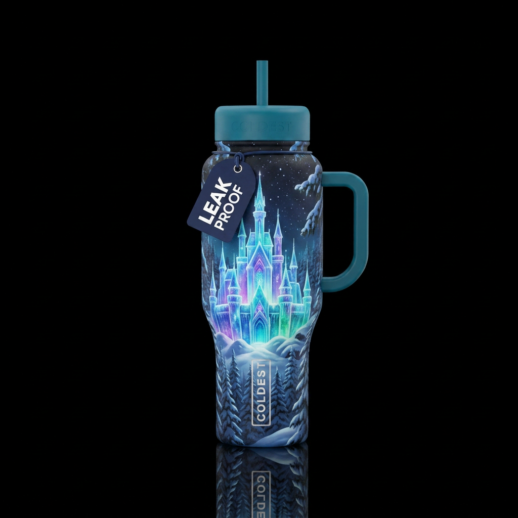 Ice Castle At Night water bottle design