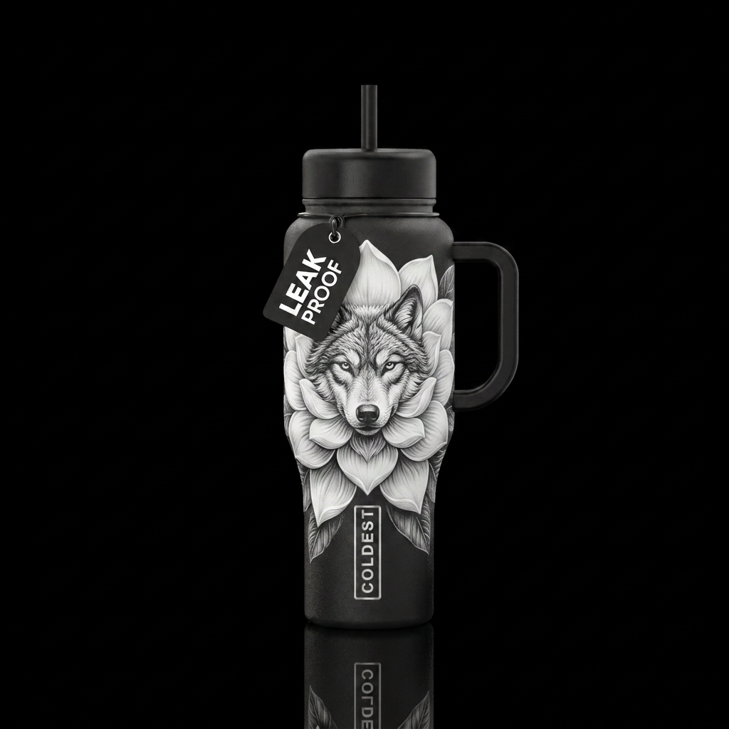 White Wolf water bottle design