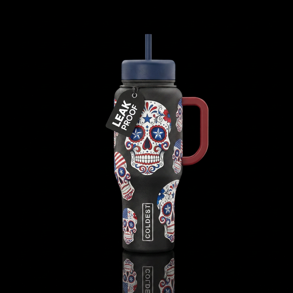 Patriotic Skulls water bottle design