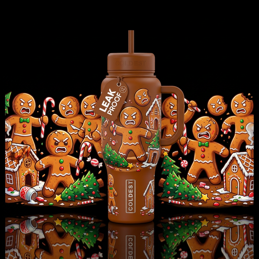 The Angry Gingerbread Man water bottle design