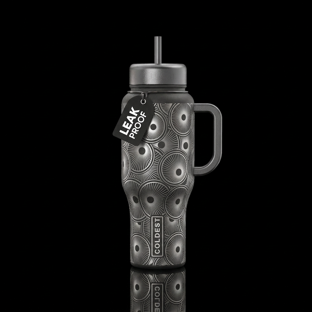 Etched Steel water bottle design