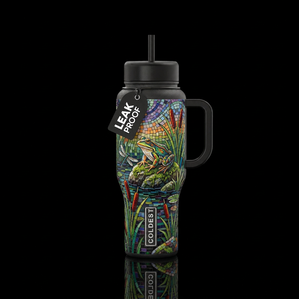 Mosaic Frog In A Bog water bottle design