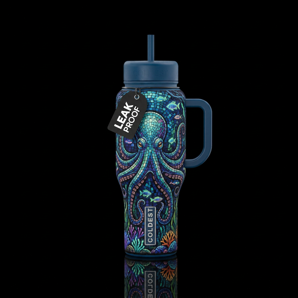 Mosaic Octopus water bottle design