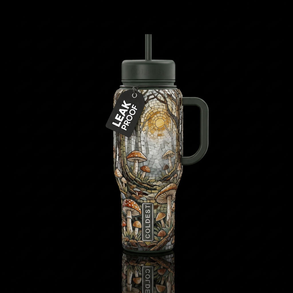 Mushroom forrest water bottle design