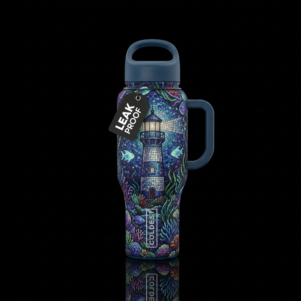 Mosaic Lighthouse water bottle design