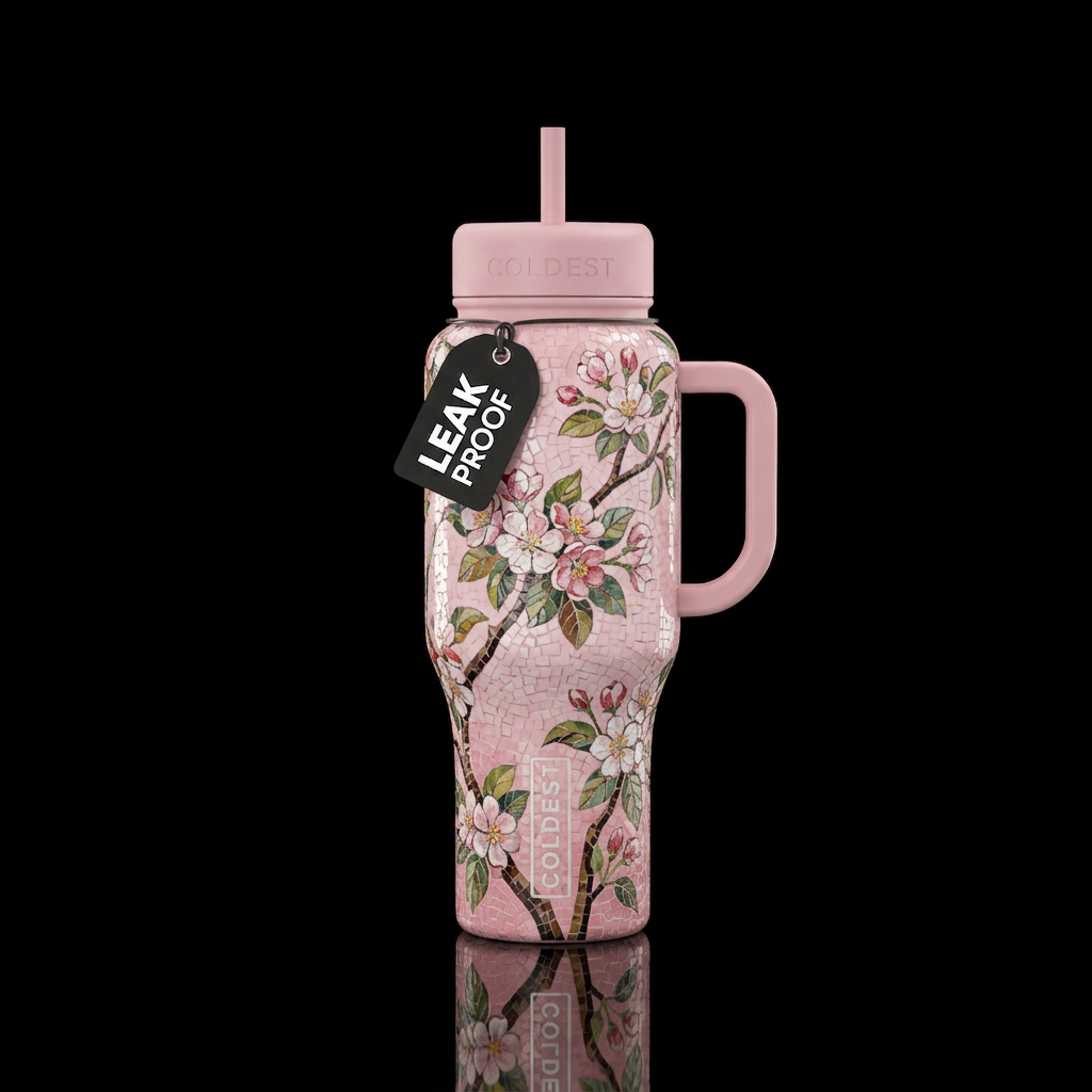 Mosaic Apple Blossom water bottle design