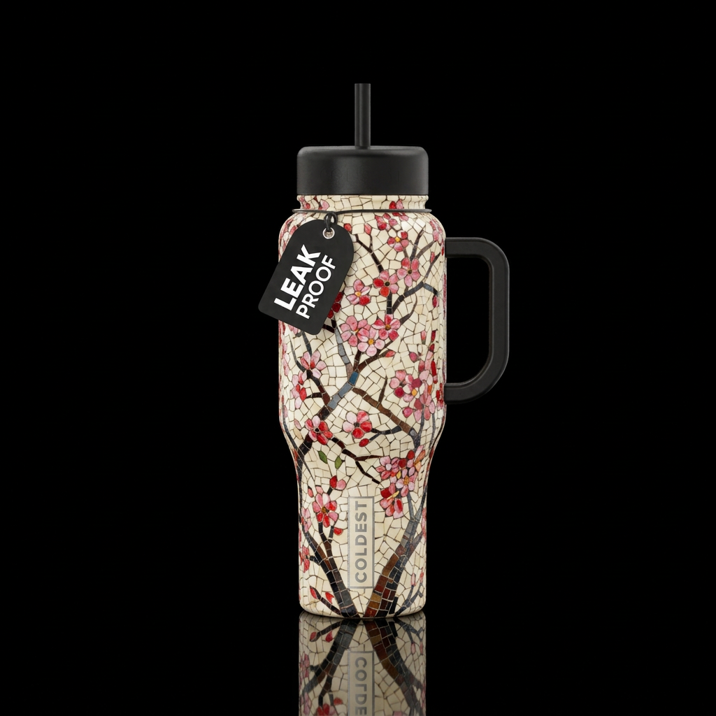 Mosaic Cherry Tree water bottle design