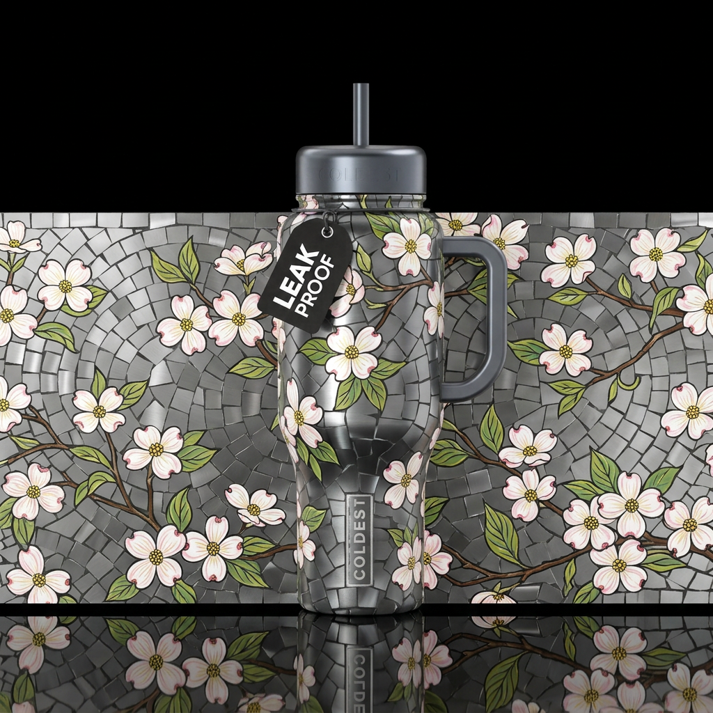 Mosaic Dogwood water bottle design