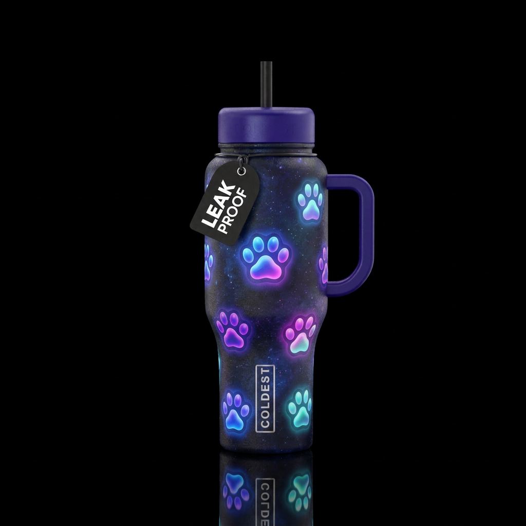 Neon Paws water bottle design