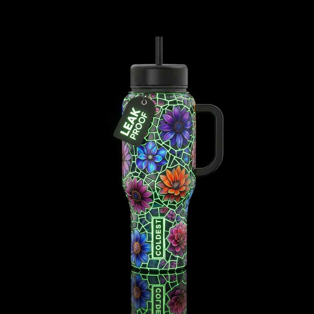 Glowie Mosaic Floral water bottle design