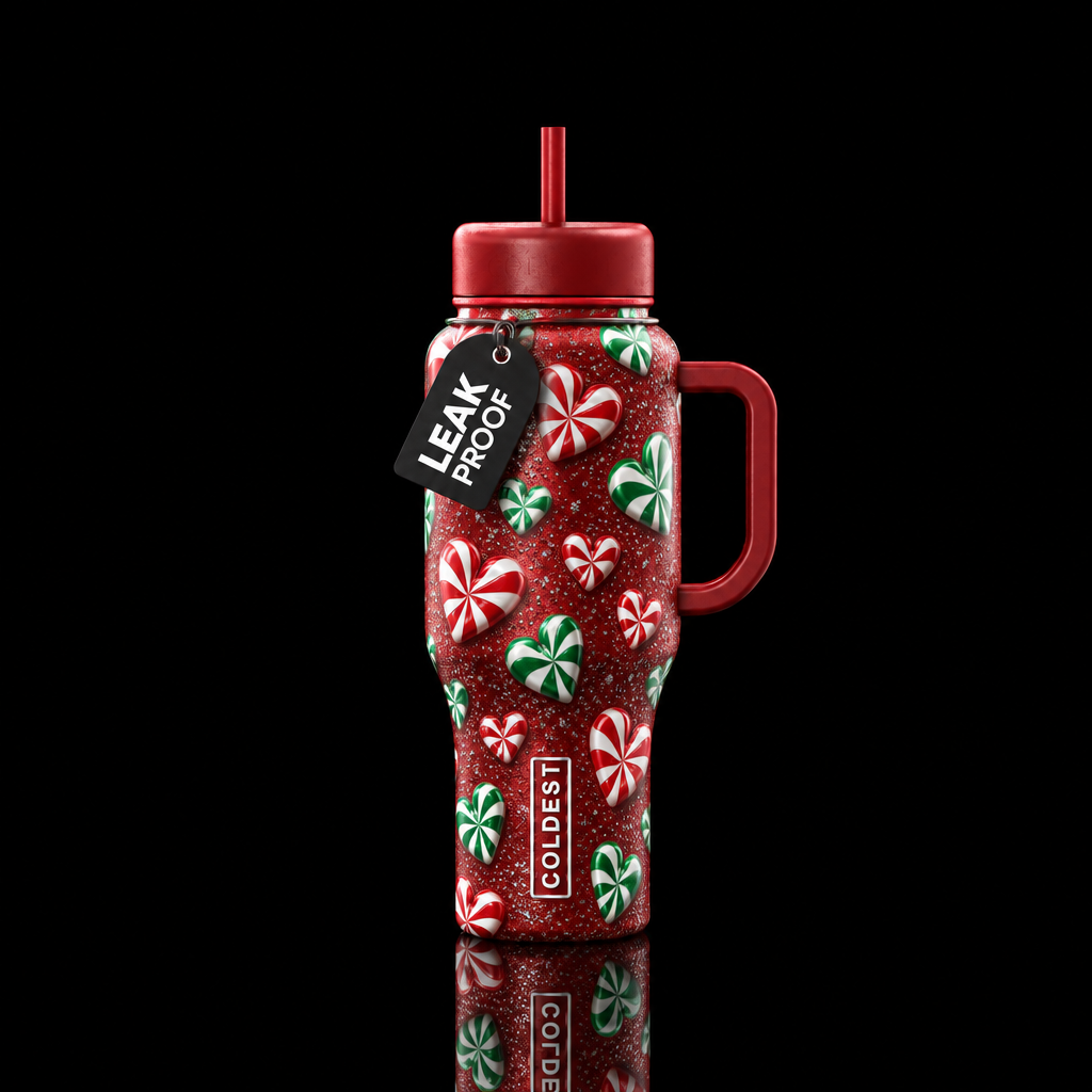 Pepermint Hearts water bottle design