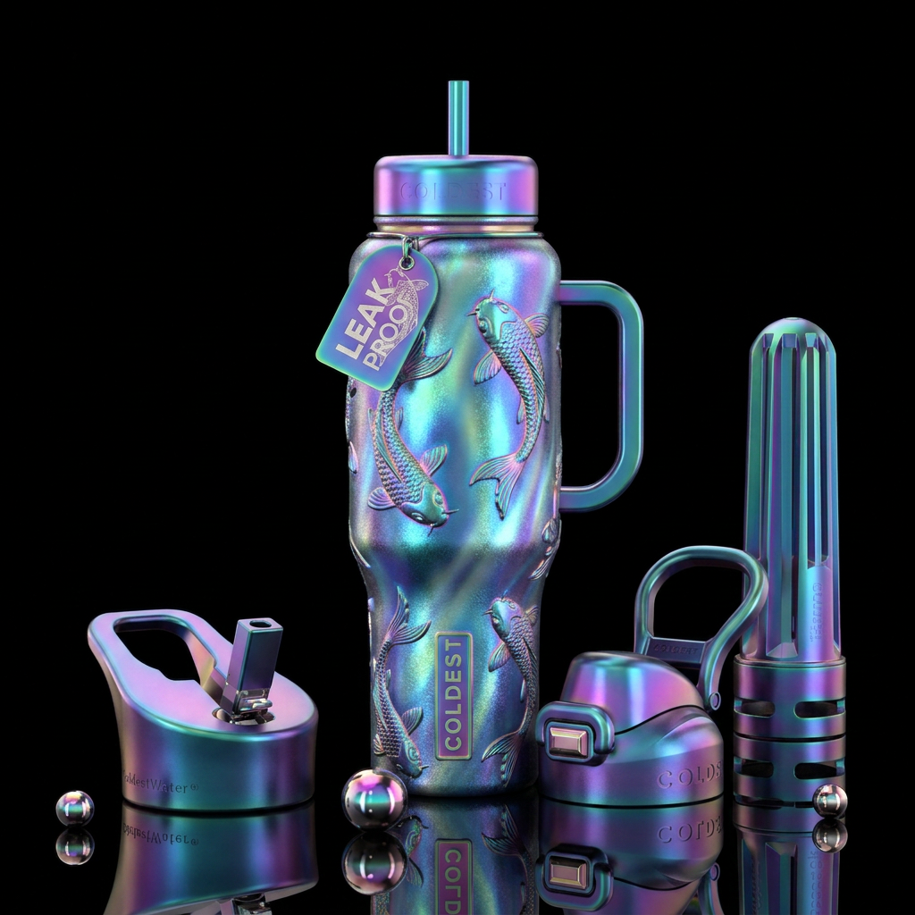 koi fish, aurora, glowie, vibrant, beautiul, fanta... water bottle design