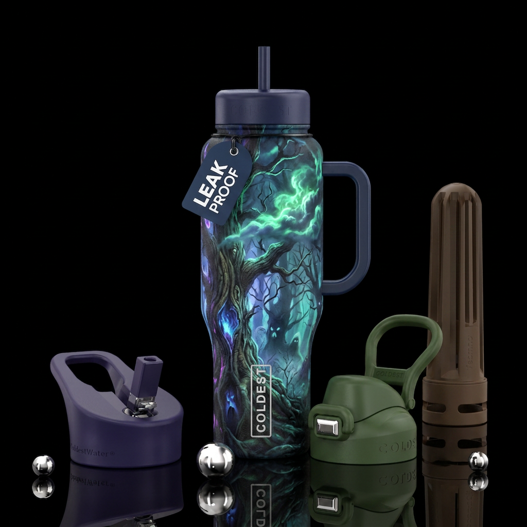 Haunted forest, spookies, glowie, clouds, trees, f... water bottle design
