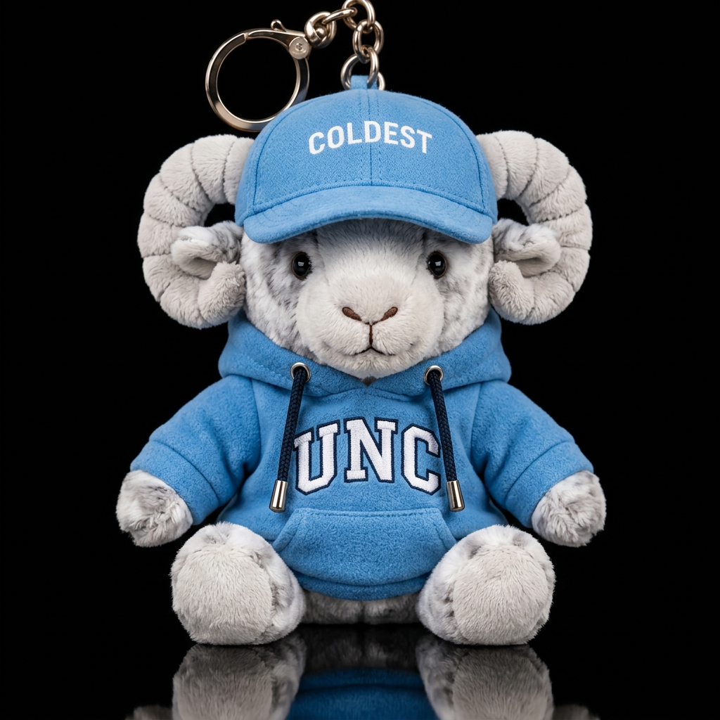 Ram with a UNC hoodie water bottle design